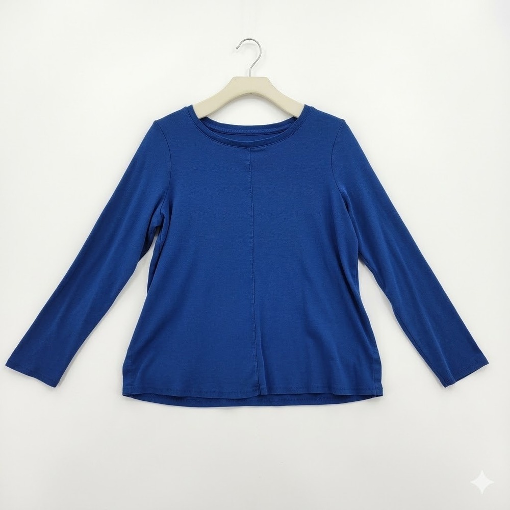 J.Jill Womens Coastal Classic Long Sleeve Modest Pima Cotton Tee MPetite Blue